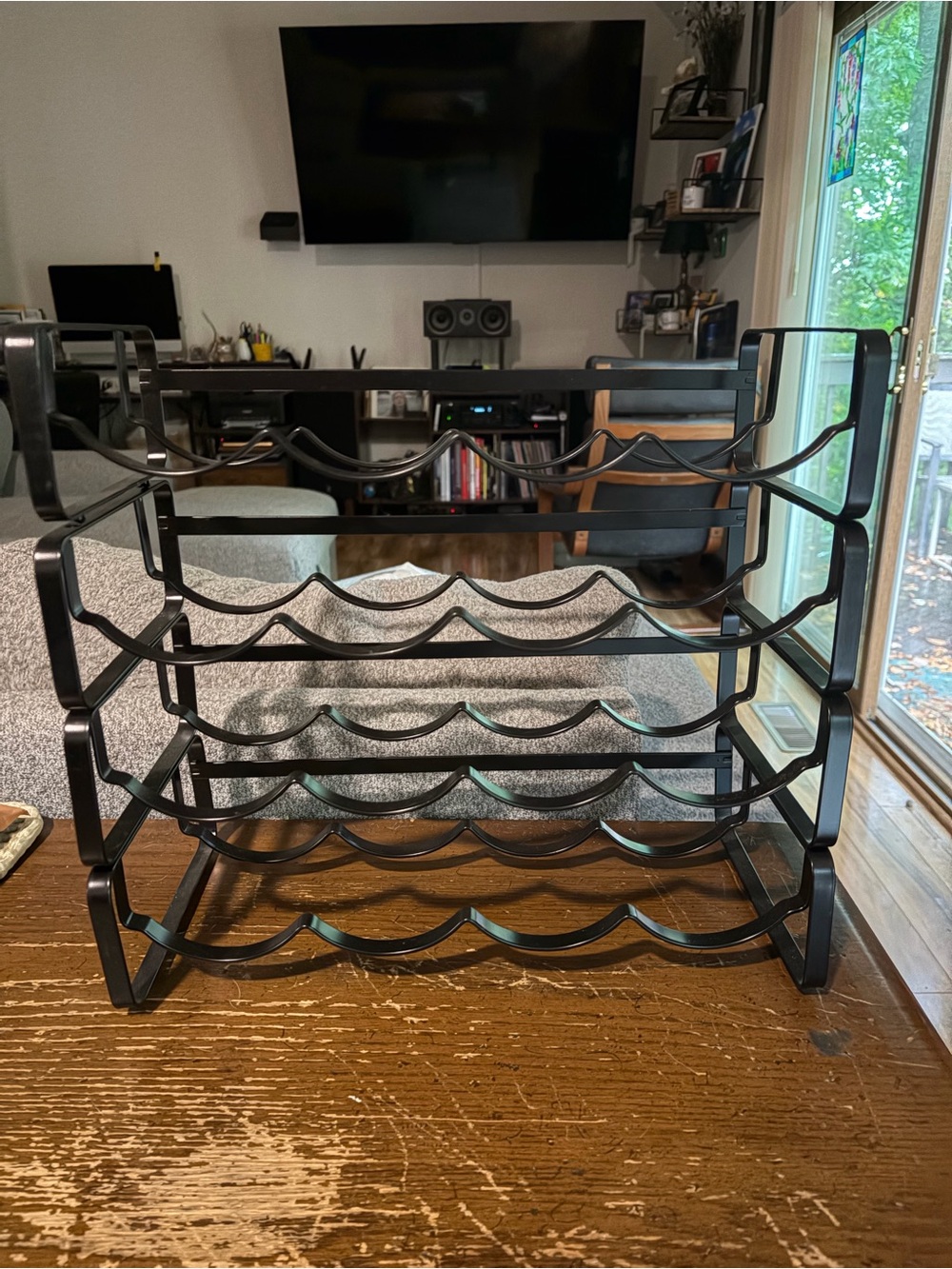 Black 12-Bottle Metal Wine Rack - Sturdy Countertop Storage